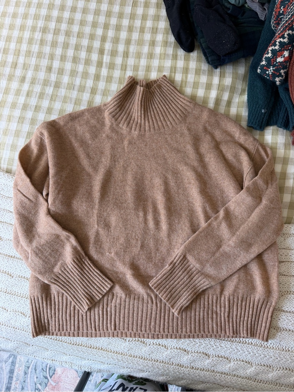 Free People cashmere turtleneck in camel, S